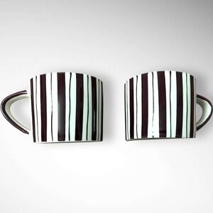 NOON‎ & MOON Set of 2 Cherry Lacquer Hand Painted Coffee Cups New In Box